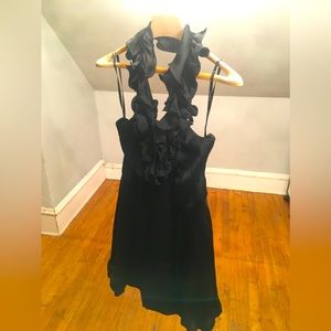 Bebe Ruffle Neckline Cocktail Dress-Black